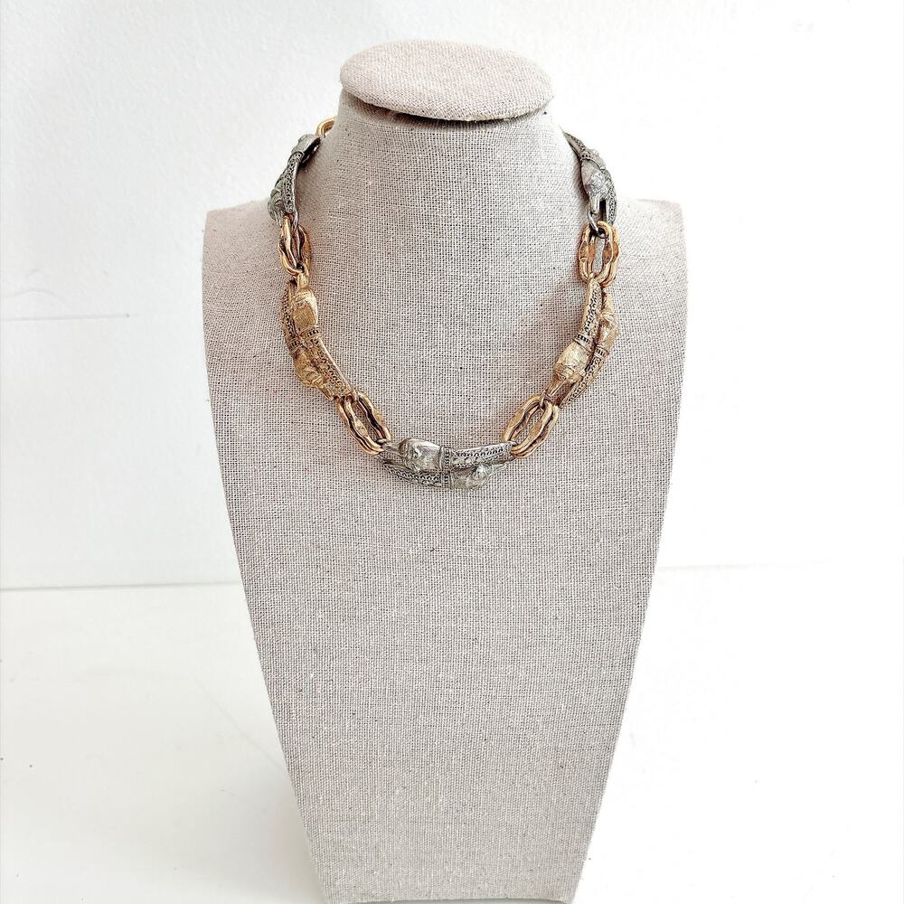 Vintage Multi-Metal Atelier Ninon Double Fox Head Collar Necklace